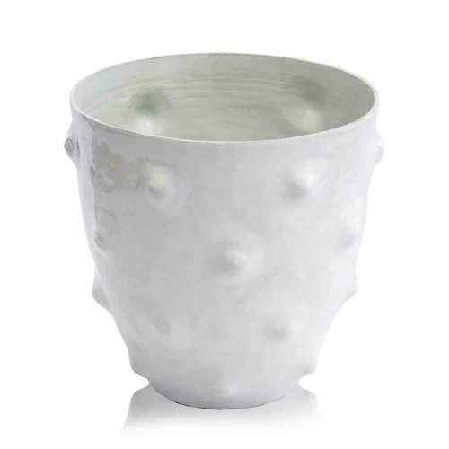 7" x 7" x 7.5" White Short Dotted Vase - Image 3