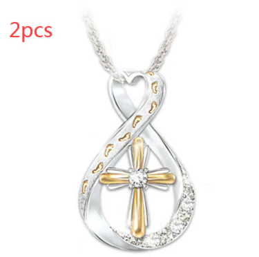 Cross Footprint Diamond Pendant Two Tone - Image 3