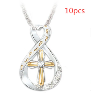 Cross Footprint Diamond Pendant Two Tone - Image 6