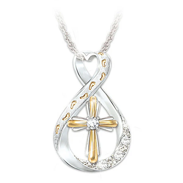 Cross Footprint Diamond Pendant Two Tone - Image 7