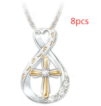 Cross Footprint Diamond Pendant Two Tone - Image 9