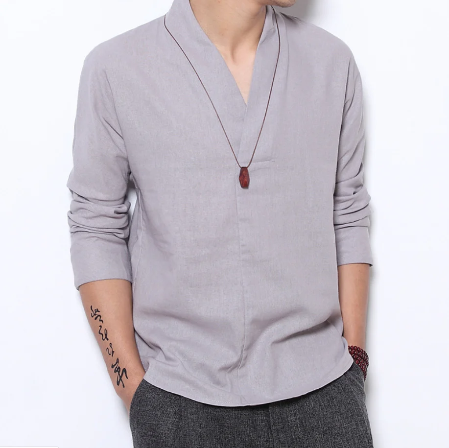 Men's Long-sleeved Shirt Retro Linen Chinese Style - Image 3
