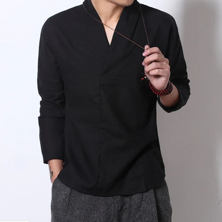 Men's Long-sleeved Shirt Retro Linen Chinese Style - Image 4
