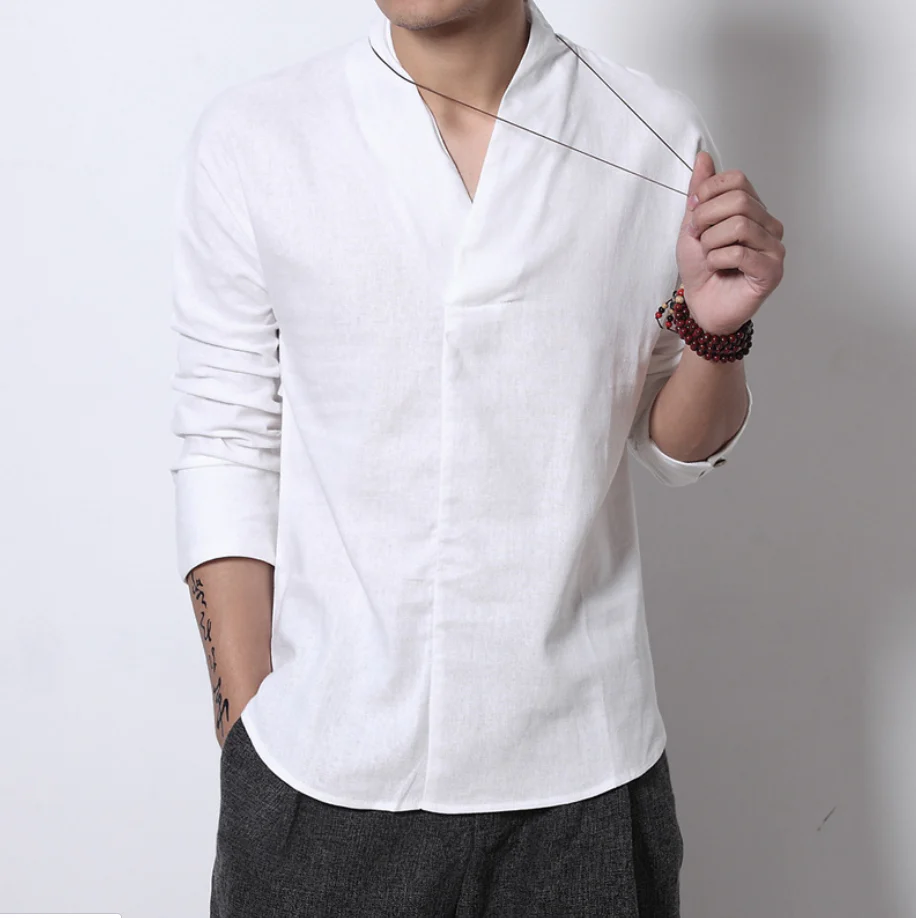 Men's Long-sleeved Shirt Retro Linen Chinese Style - Image 5