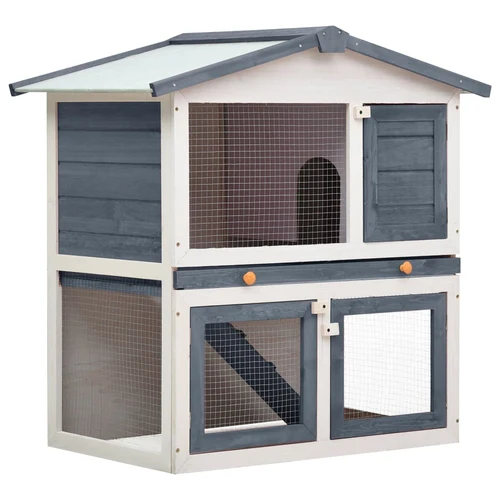 Outdoor Rabbit Hutch 3 Doors Gray Wood - Image 8