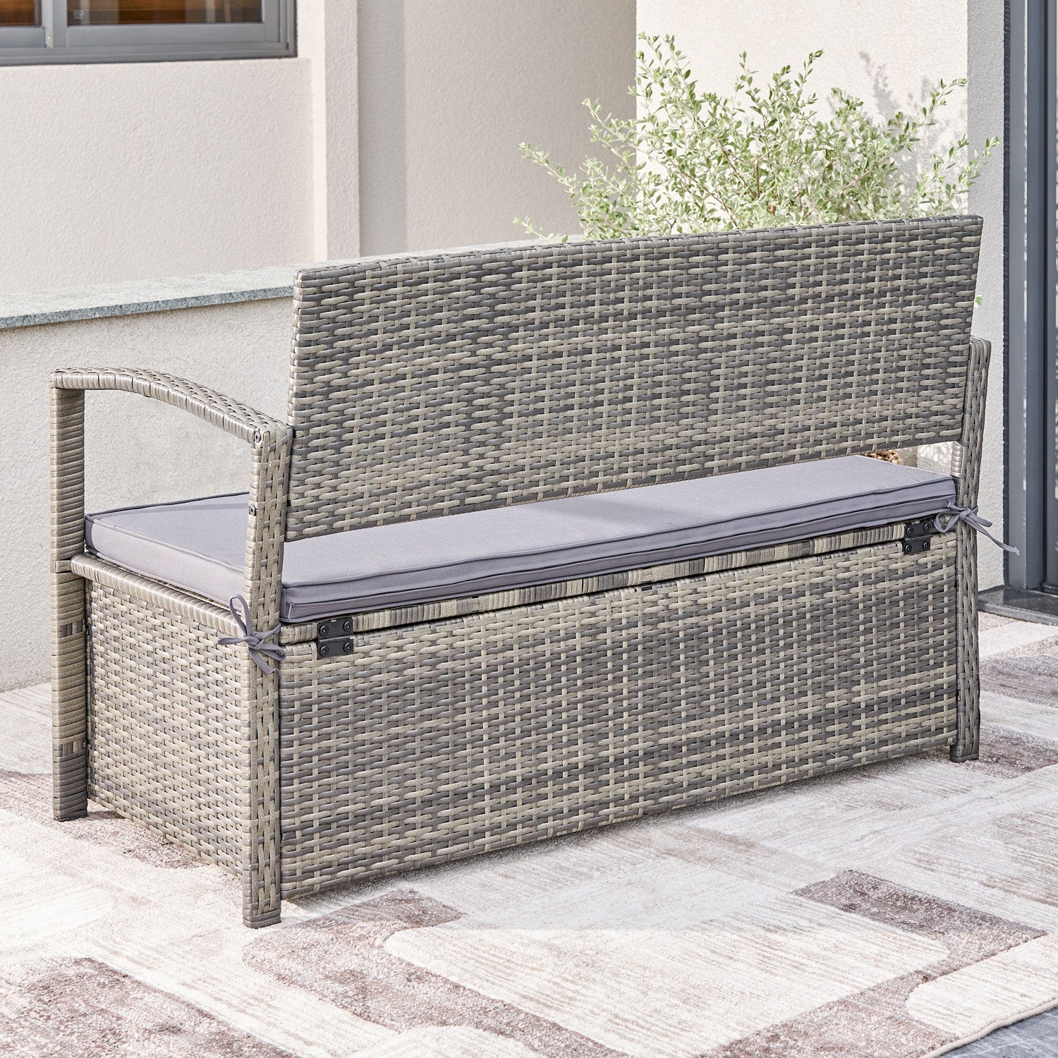 Vifah Gabrielle All-weather Resin Wicker Lounge Patio Sofa Storage - Image 4