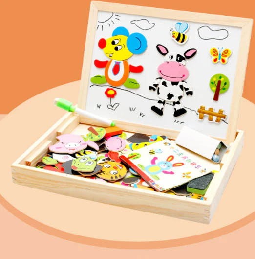 Wooden Magnetic Puzzle Toys Children 3D Puzzle Box Figure Animals Circus Writing Drawing Board Learning Education Toys For Kids - Image 10