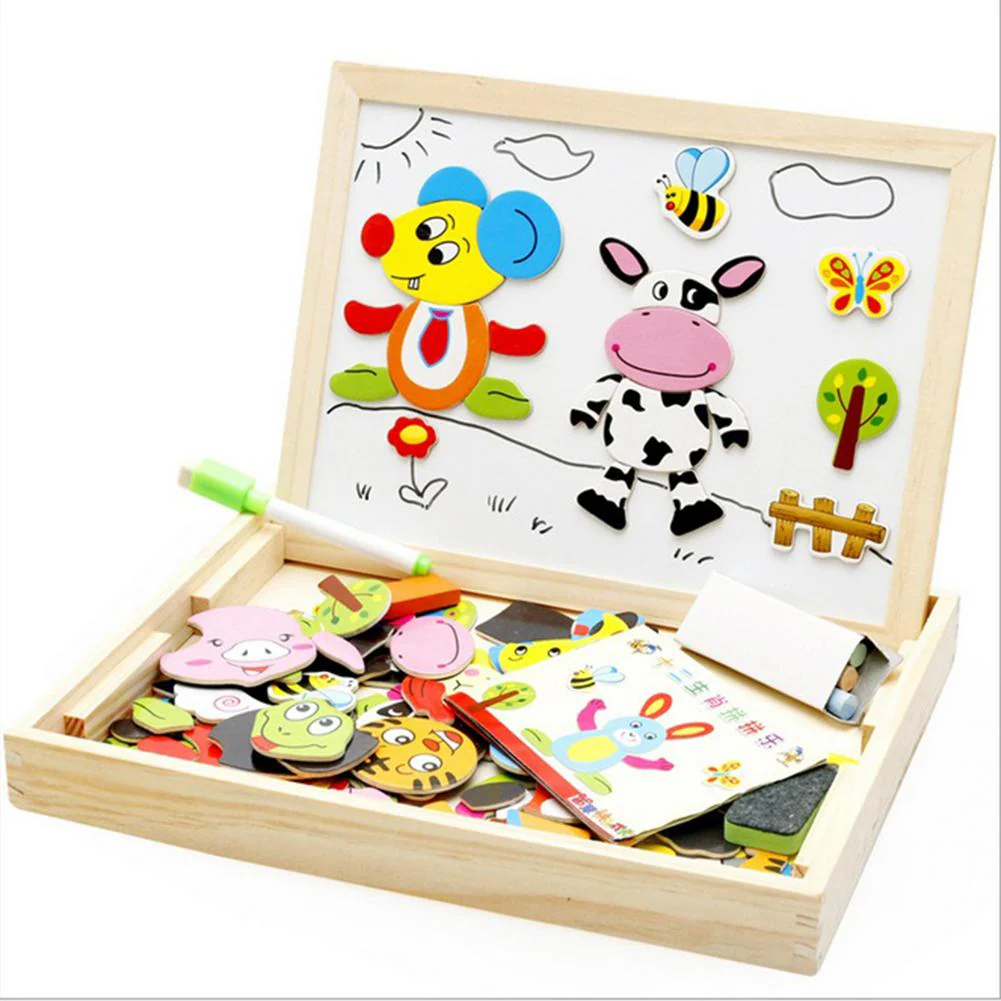 Wooden Magnetic Puzzle Toys Children 3D Puzzle Box Figure Animals Circus Writing Drawing Board Learning Education Toys For Kids - Image 12