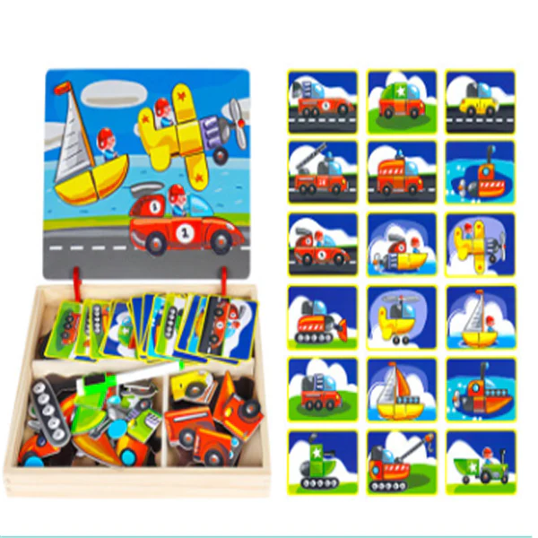 Wooden Magnetic Puzzle Toys Children 3D Puzzle Box Figure Animals Circus Writing Drawing Board Learning Education Toys For Kids - Image 3