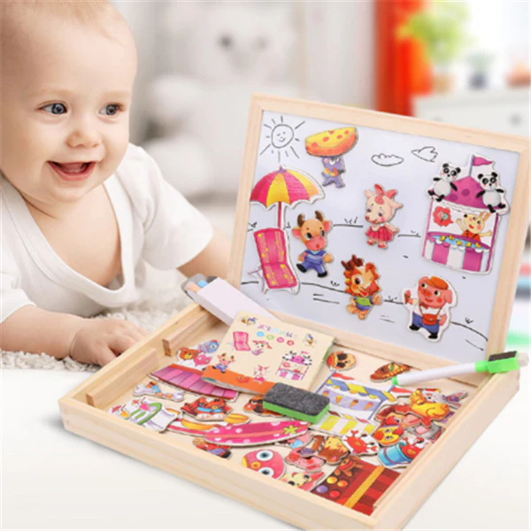 Wooden Magnetic Puzzle Toys Children 3D Puzzle Box Figure Animals Circus Writing Drawing Board Learning Education Toys For Kids - Image 6